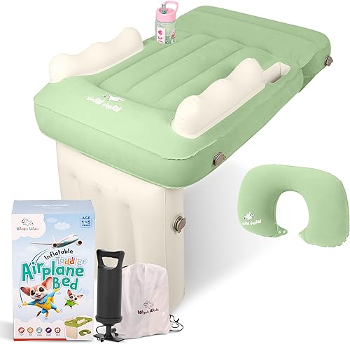 Cama de avión para niños pequeños, cama inflable de viaje con cojín para el cuello para niños, cinturón de seguridad, bolsa de transporte, bomba