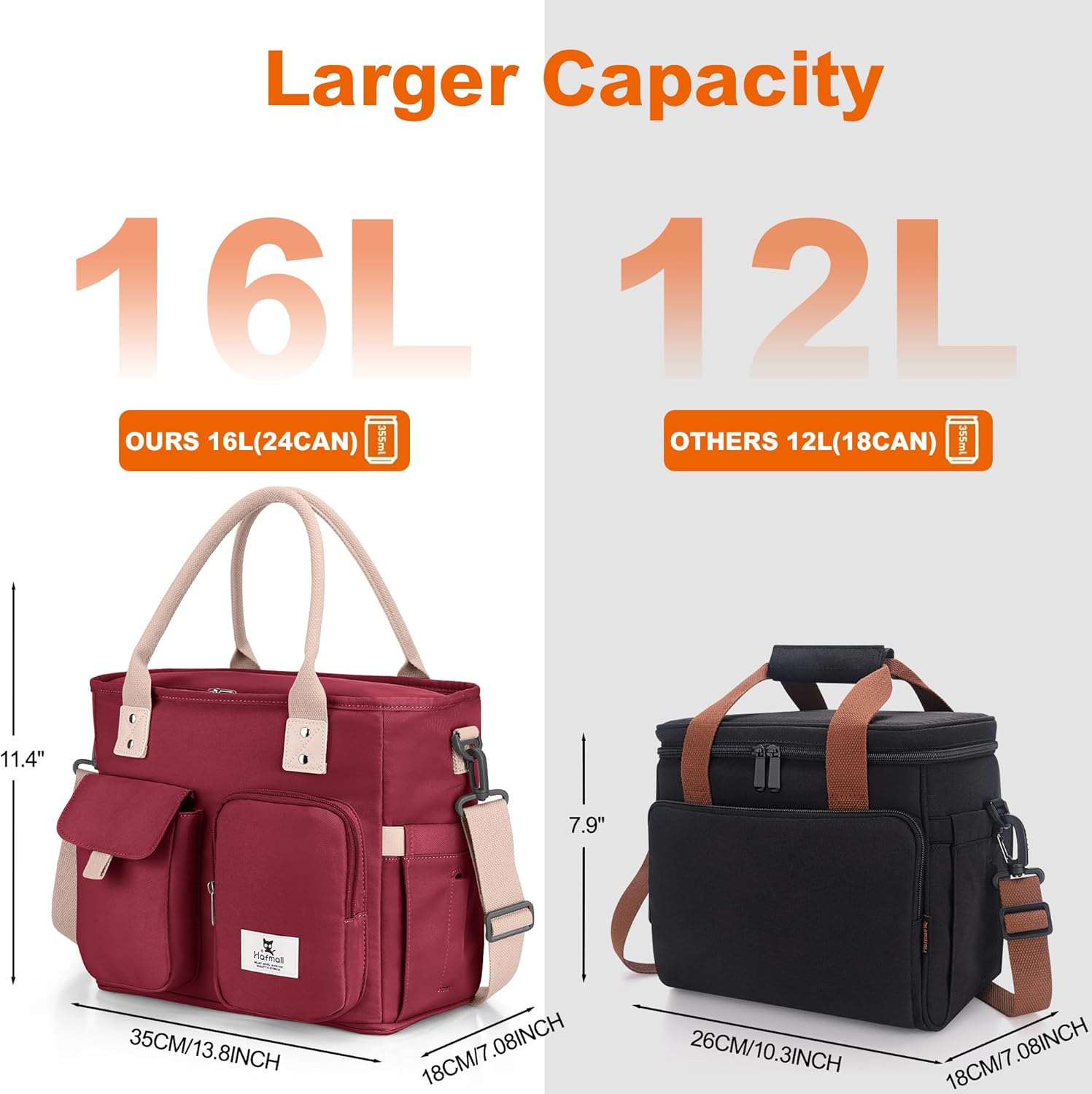 Hafmall Large Insulated Lunch Bag for Adults, Wide Opening Insulated Bag with Shoulder Strap,Loncheras para Mujer, Reusable Adult Lunch Tote Bag For Work, Picnic(Red) - Image 3