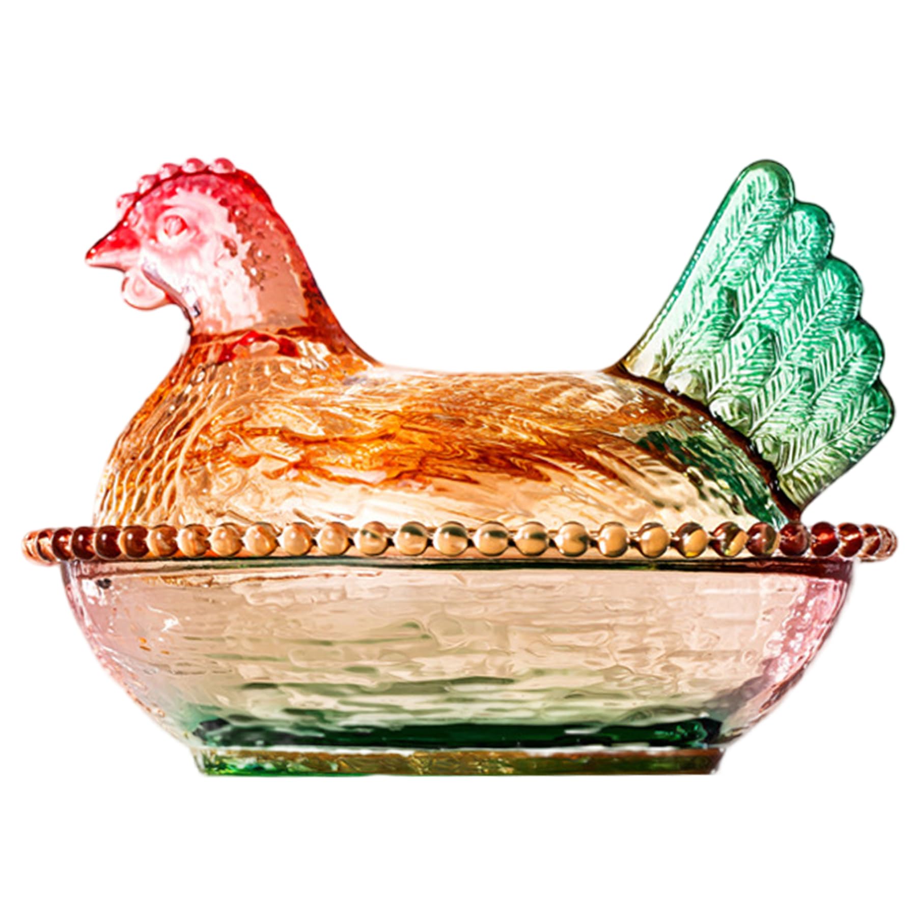 Pineeseatile Glass Hen on Nest, Funny Shaped Candy Dish with Lid 4.7x3.2in Vintage Tabletop Chicken Cookie Jar for Snack, Dessert, Style-2 for Daily Use