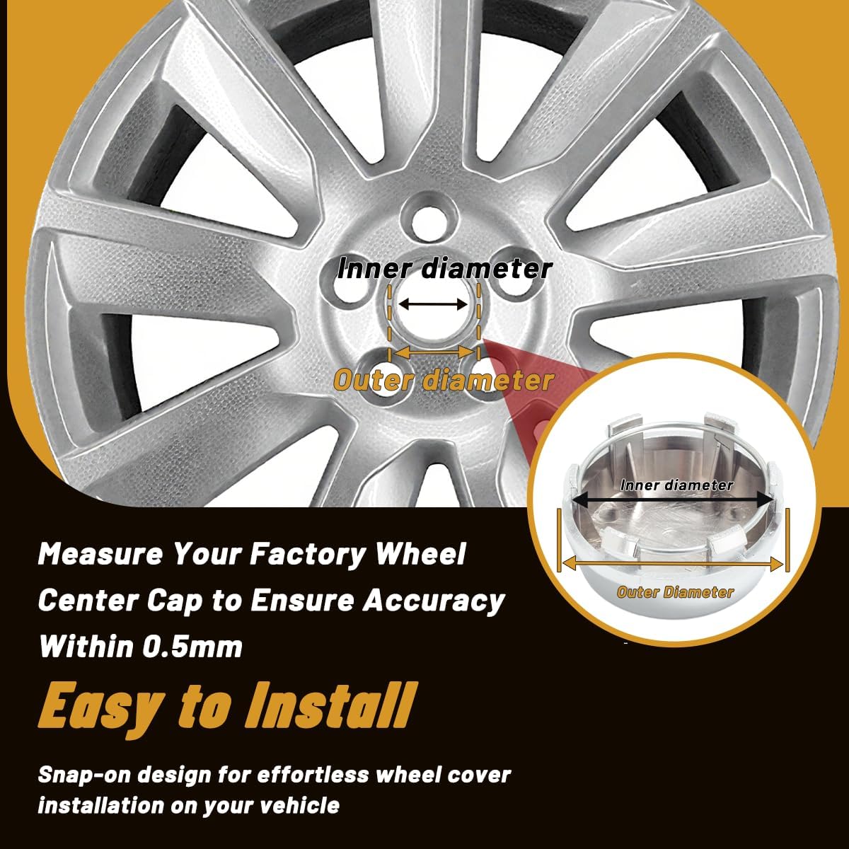 4Pcs 2.36in / 60mm Car Wheel Center Caps for Wheel Rim Center 2.36" OD / 2.2" ID Chrome Snap-On Hub Caps
