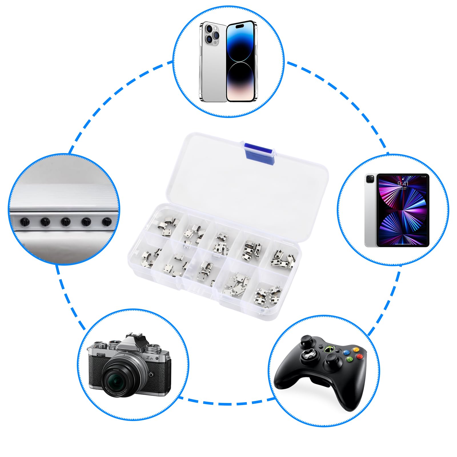 KEUGT 50 stuks Micro USB A vrouwelijk solderen, USB-connector set, 10