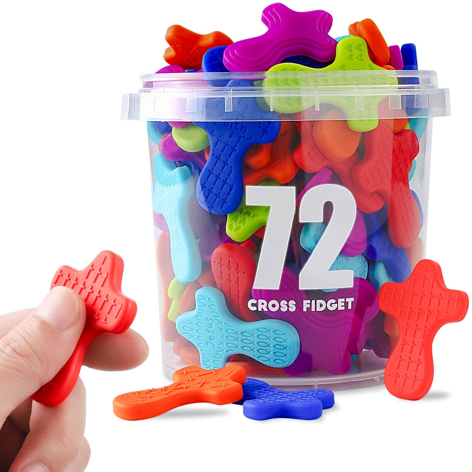 72 Pcs Cross Fidget Toy Bulk, Textured Worry Pocket Cross, Quiet Sensory Toy for Autism ADHD, Stress Relief, Christian Prayer Cross Fidget for Church Giveaways, Sunday School, Classroom Prizes.