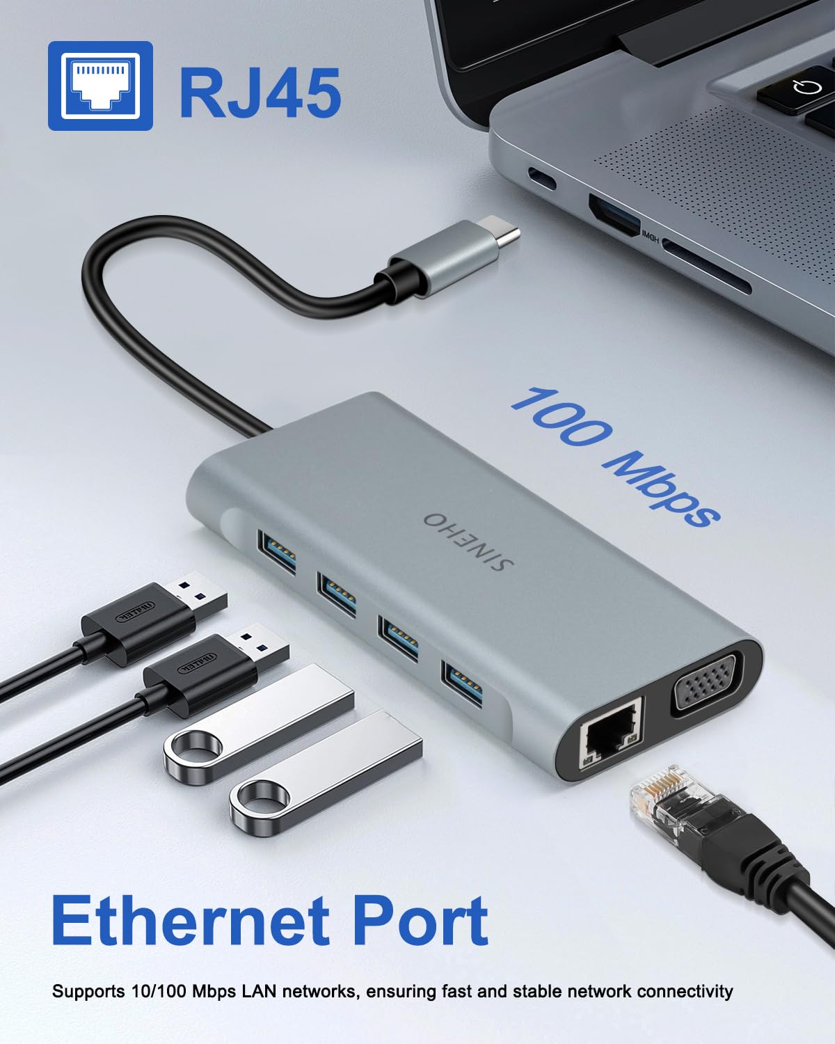 11 en 1 Docking Station USB C HUB USB C, Adaptador USB C con HDMI 4K, VGA, Ethernet, 4 Puertos USB, SD/TF, 100W PD, Audio 3.5mm, Compatible con MacBook Pro/Air, Surface, DELL, HP y más