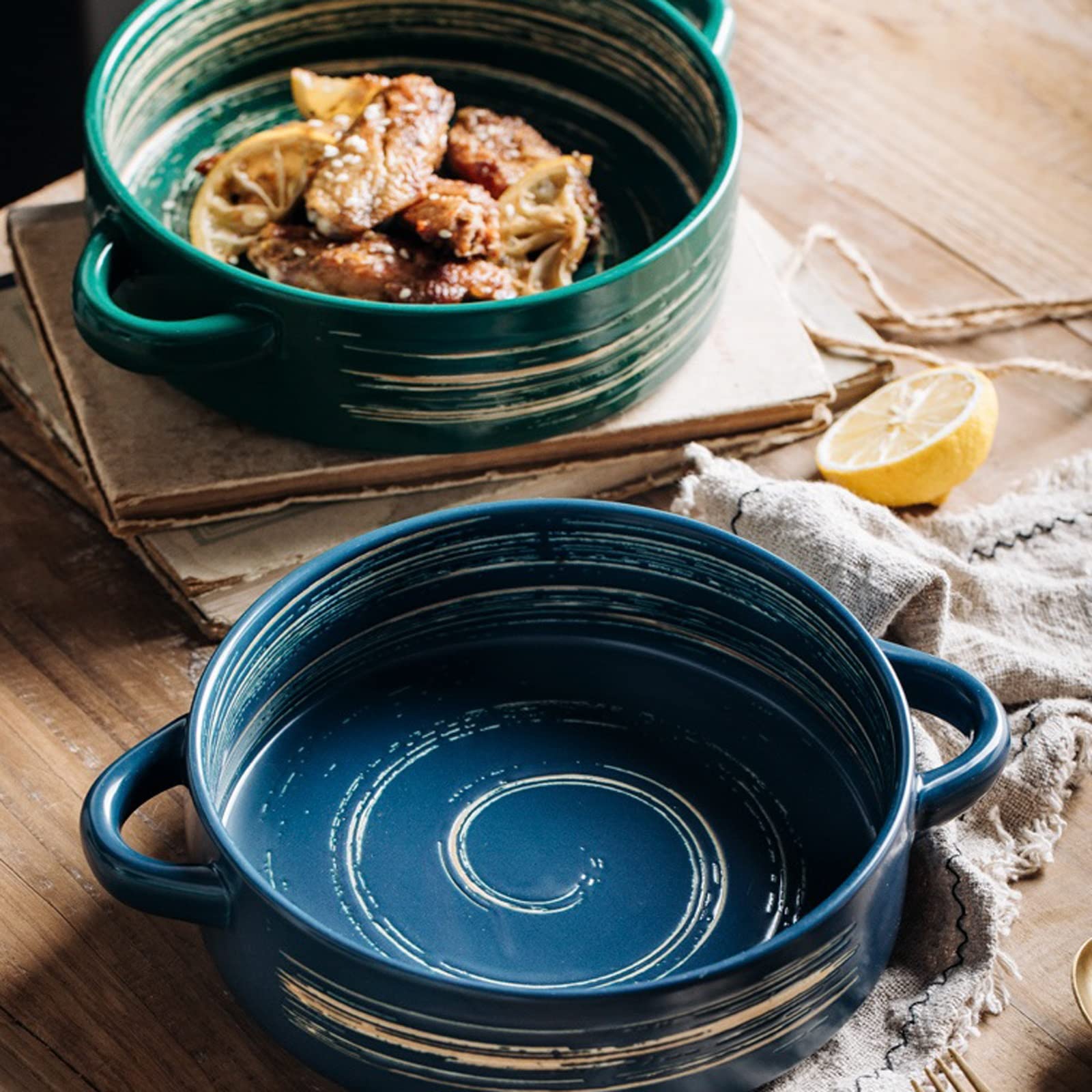 Ceramiczne formy do zapiekanek, ceramiczne, podwójne ucho, miska śniadaniowa, salaterka, gospodarstwo domowe, naczynia, sery, do pieczenia lasagne, tiramisu i zapiekanek (B)