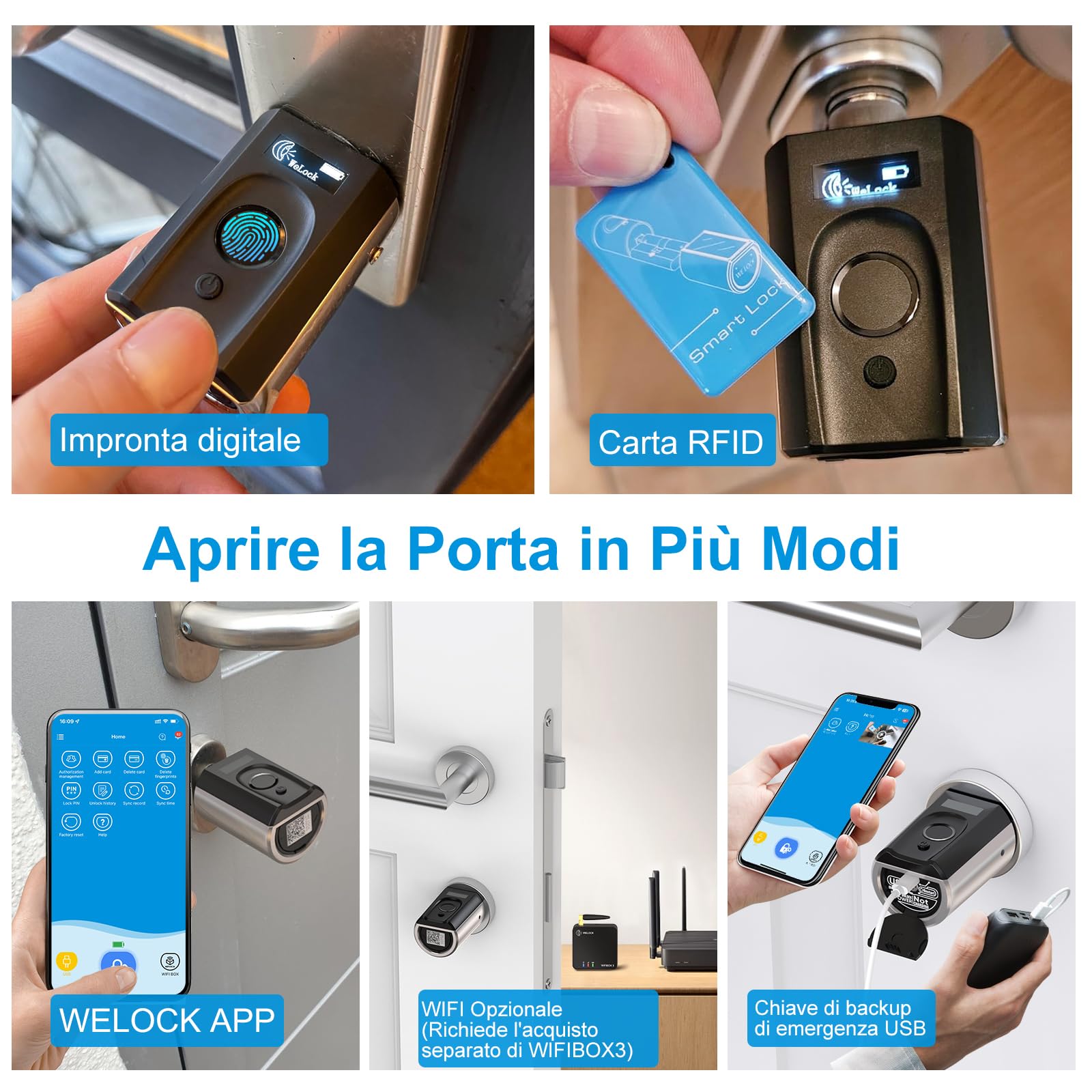 WELOCK Touch41WiFiBox Serratura Smart con WiFi (mit WiFiBox) serratura impronta digitale APP Bluetooh,Carta RFID,serratura porta blindata,serratura elettronica facile da installare