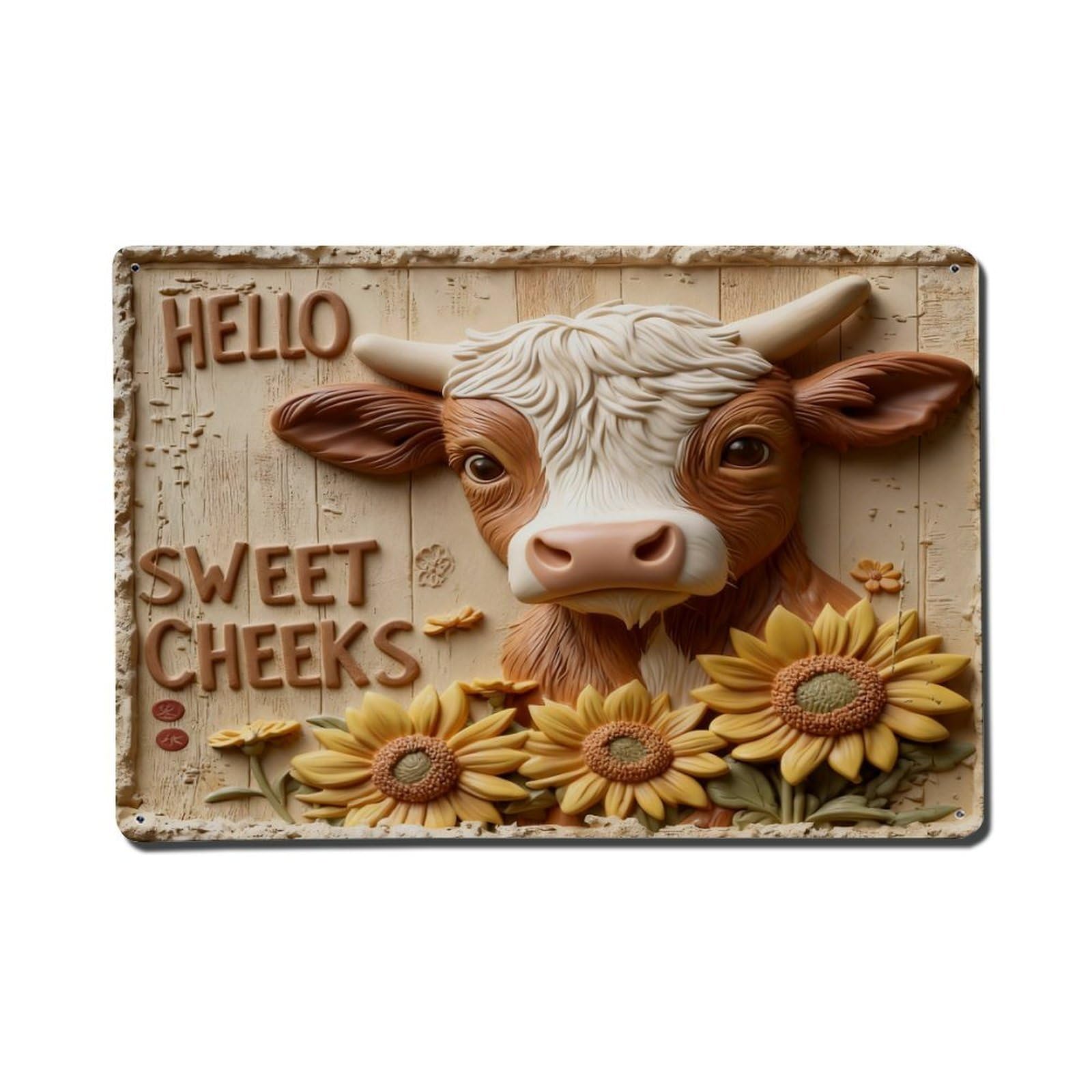 Iageret Vintage Cow Sunflowers Wood Background Text Metal Tin Sign Retro Wall Decor, Bar Garage Cafe Kitchen Home Wall Art Poster Decoration 8X12inches