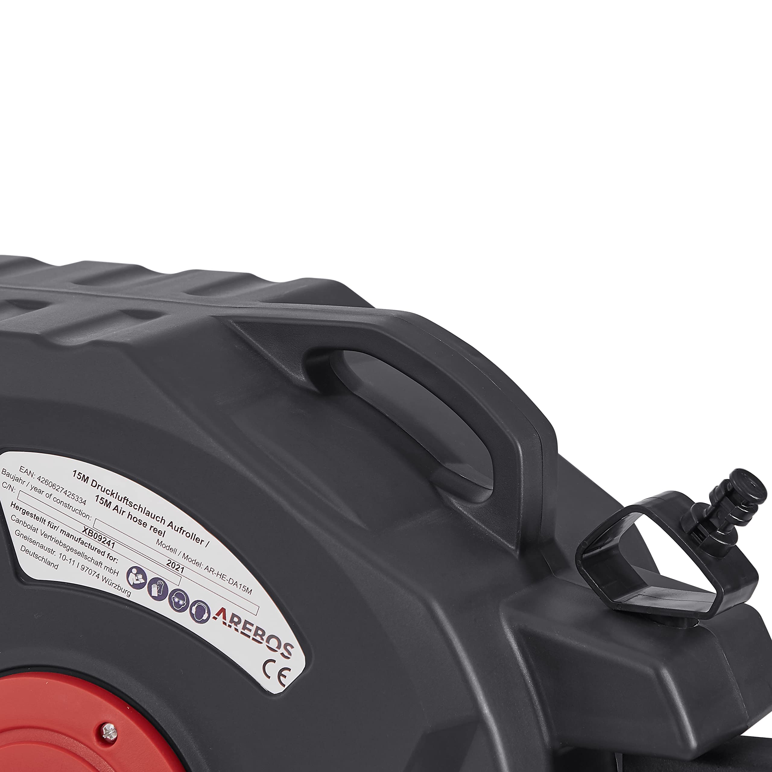 Arebos Druckluftschlauch Aufroller | Automatik Schlauch Aufroller | Wandhalterung | 1/4 Zoll Schnellkupplung | UV-beständig | 180° Schwenkbar | inkl. Montagehalter | 20 m