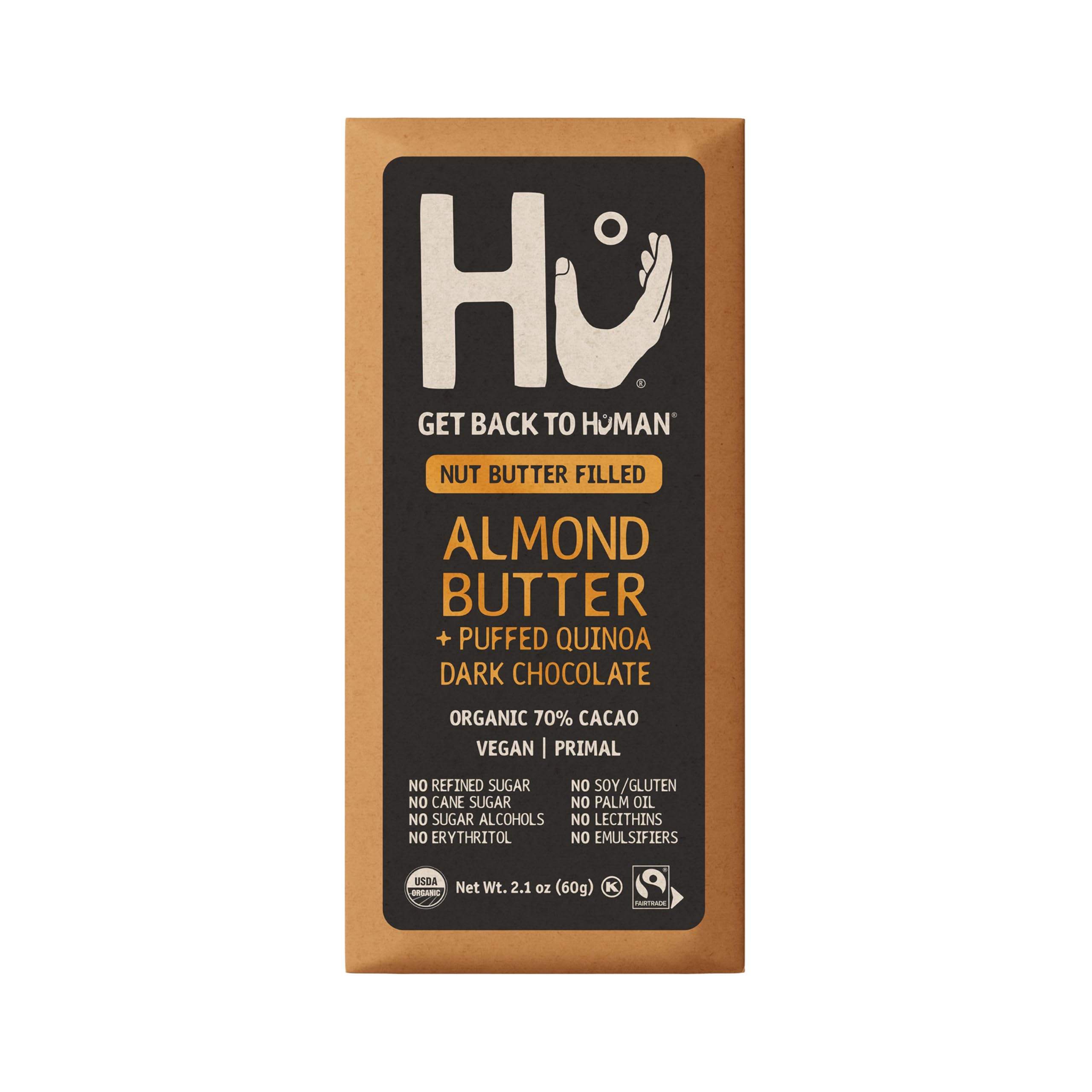 Hu Almond Butter + Puffed Quinoa Dark Chocolate Bar, 2.1 Ounce Bar, 1 Count