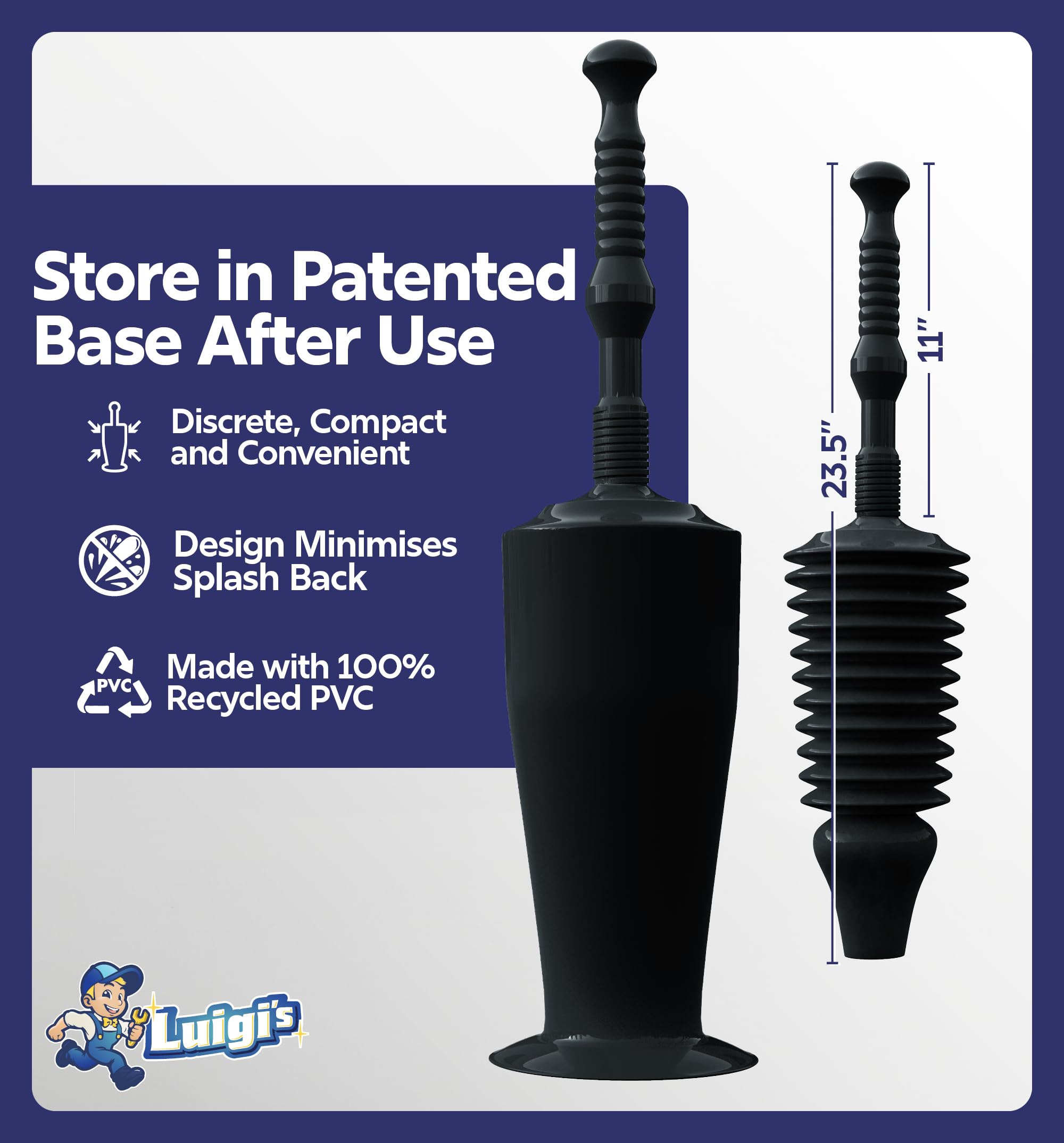Luigi's World's Best Plunger, Unclogger Tools for Unblocking Toilet, Heavy Duty Plungers with Unique Unblocker Design - Image 4