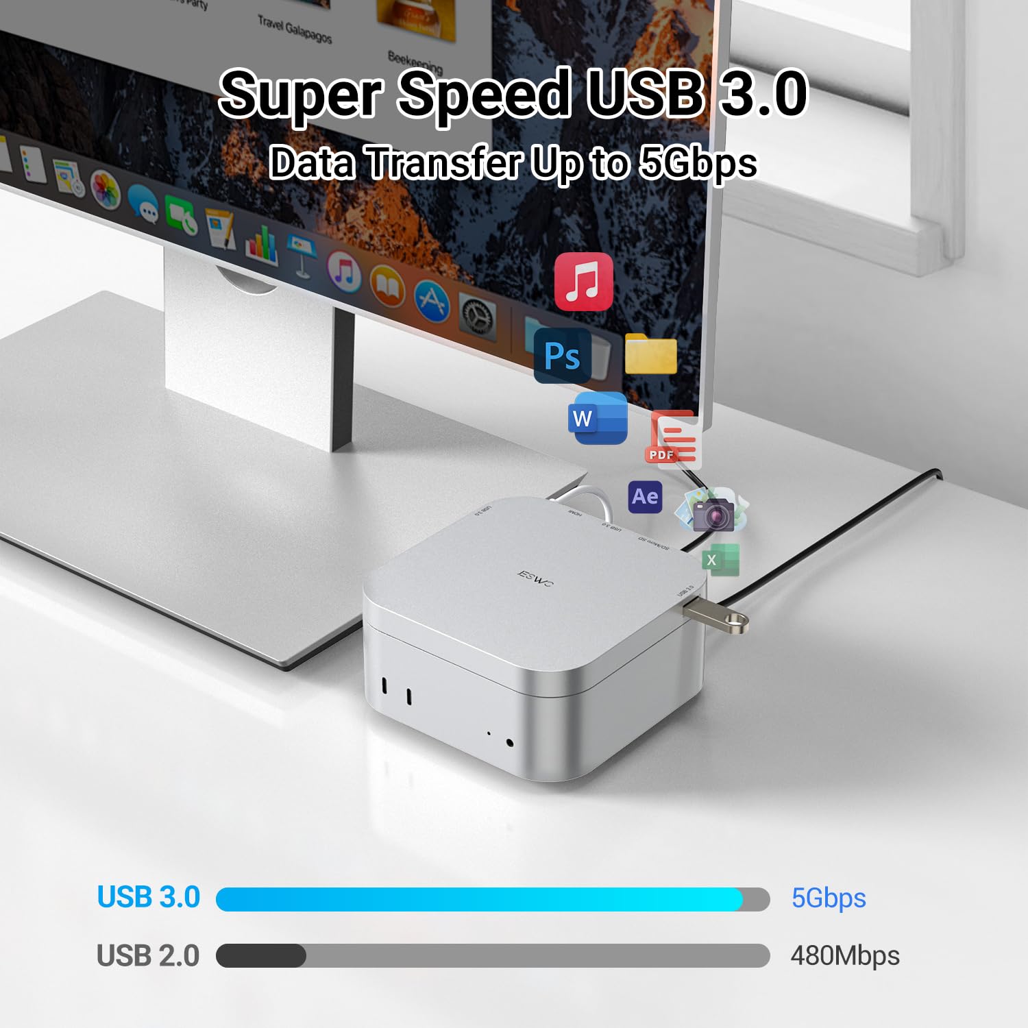JESWO Mac mini M4 Dock Hub, Compatible with Mac mini M4 and M4 Pro