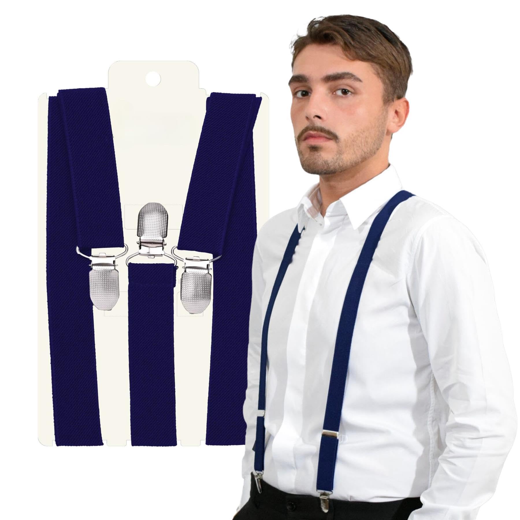 Basic Sense Men's Navy 25Mm Plain Braces Heavy Duty Engraved Clips,