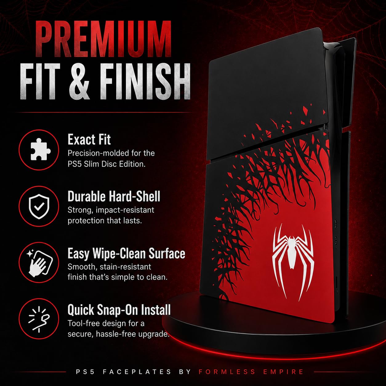 Seitenplatten für PS5-Konsole PlayStation 5 Slim Disc Edition Konsole Spider Ersatzzubehör Gehäuseabdeckung Schwarze Platte Anti-Kratzer Staubabdeckung Skin-Schutz