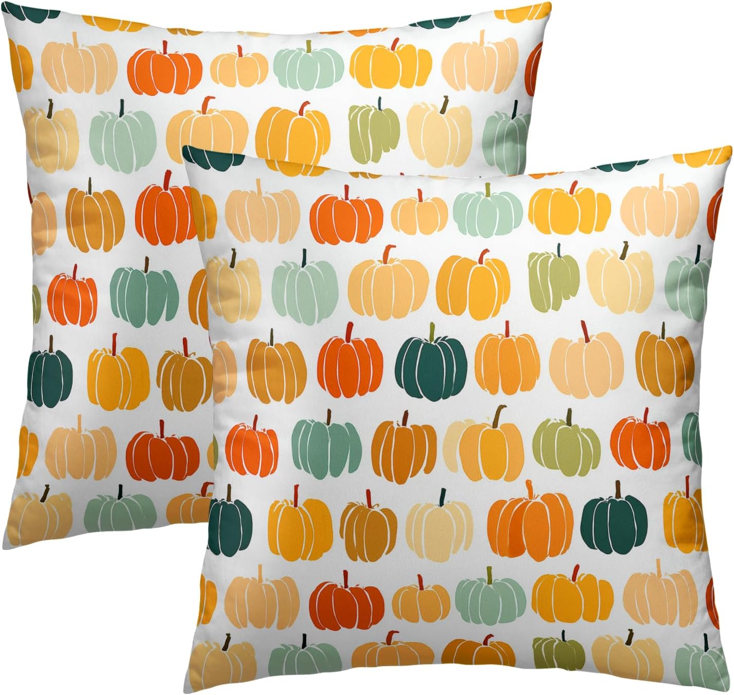 Fall Pumpkin Throw Pillow Cover 18X18 Inch Set of 2 Autumn Orange Pumpkin Outdoor Pillow Cases Colorful Autumn Thanksgiving Harvest Farmhouse Square Cushion Cover For Sofa Couch Porch Patio Home Decor