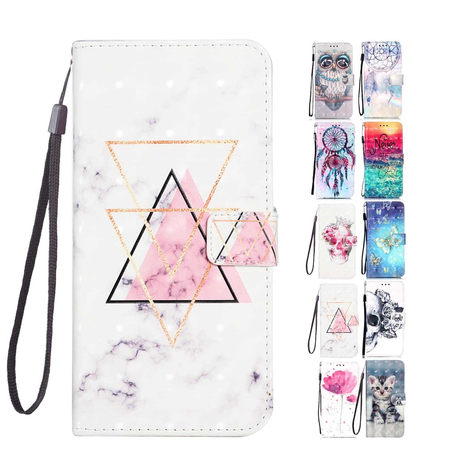 Leather Wallet Phone Case for Samsung Galaxy S6 Edge Pattern Design Glitter with Card Holder Flip Cover for Girls Boys Women Men - Marble Triangle