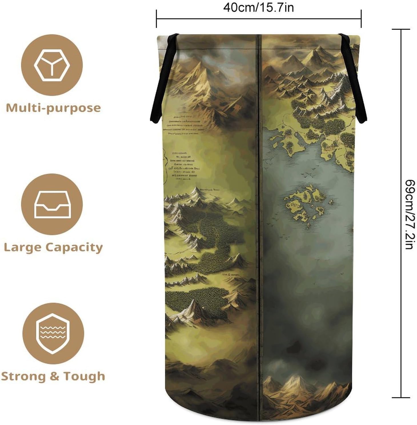 Middle Earth Map Laundry Basket Large Foldable Laundry Hamper with Handles Freestanding Collapsible Clothes Basket Waterproof Portable Dirty Clothes Hamper for Bathroom 86L