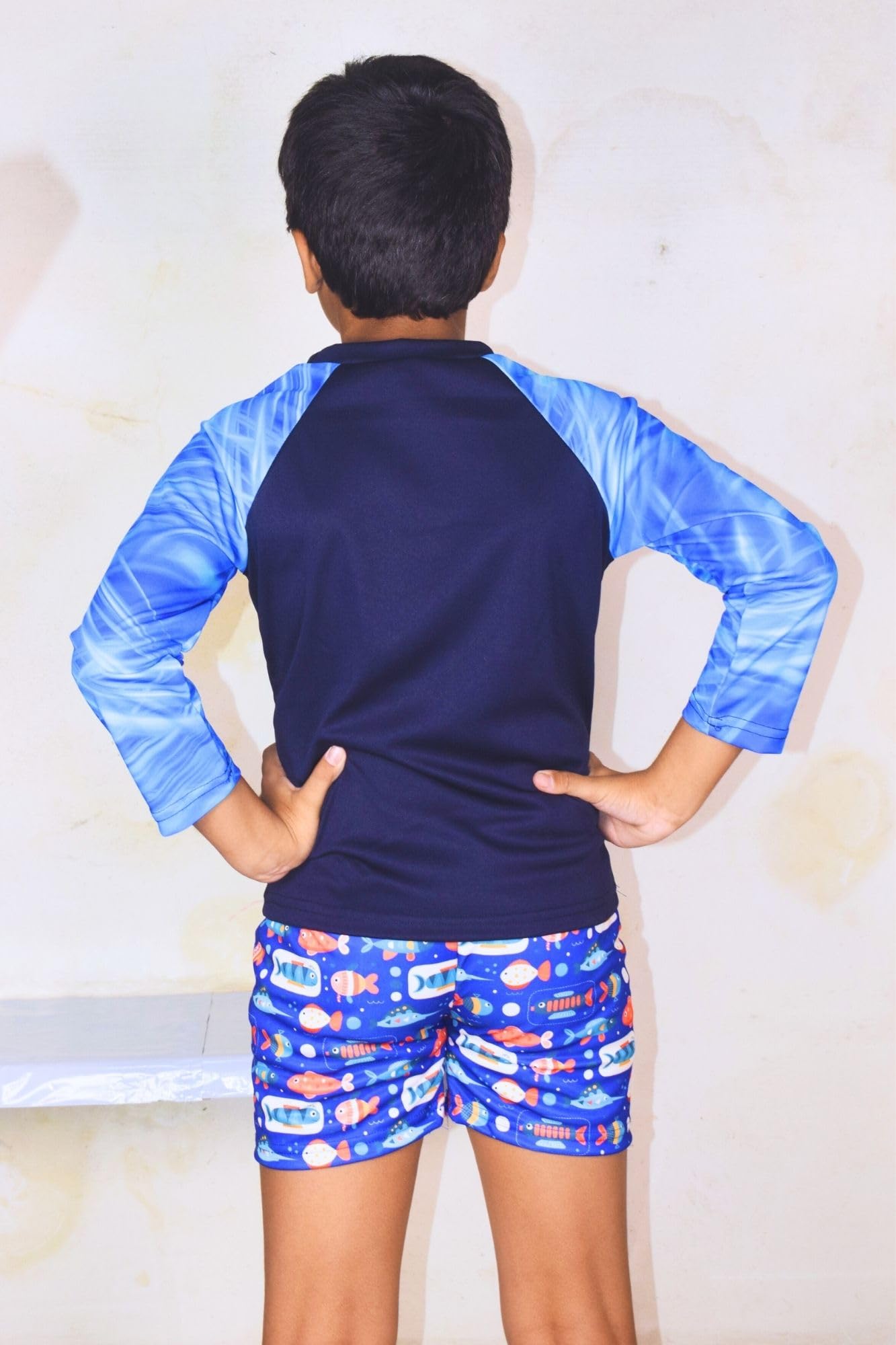 Aqua Holic Spandex Boys Regular Fit Printed Bottom & Top Set | Swimwear | Adjustable, Quick Drying Shorts for Swimming, Beach, Waterpark - Blue (4-5 Years) 1
