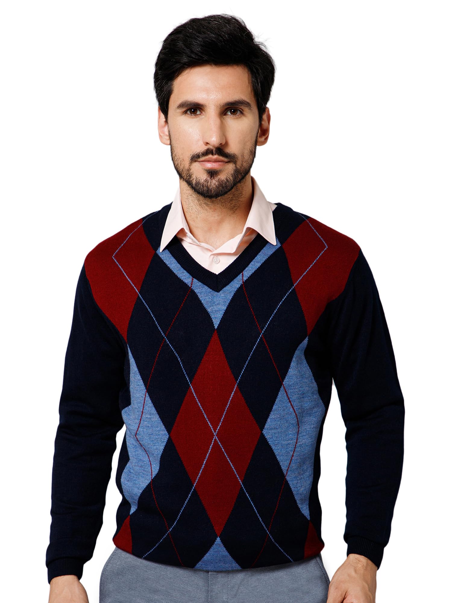 cantabil Sweater for Men l Winter Wear Acrylic Fabric Pull-On Closure V-Neck Regular Fit Color Block Pattern (P_MSWT00092)-picture-36