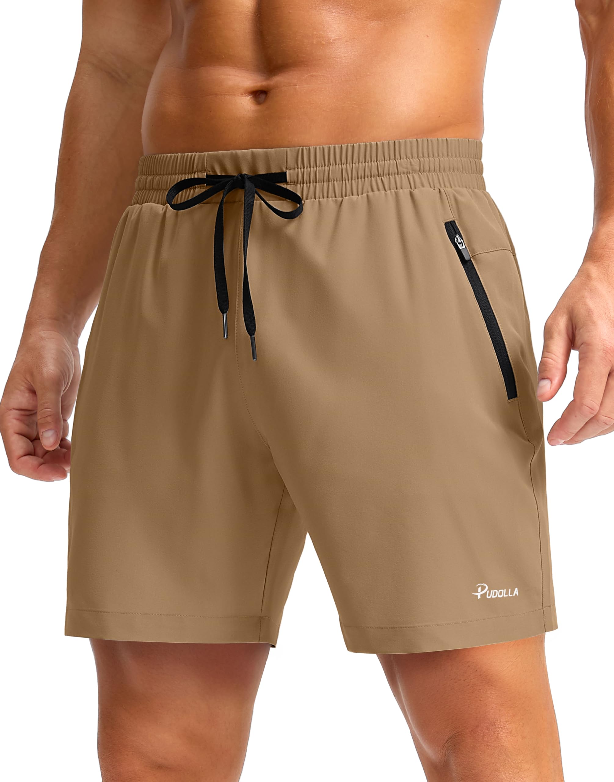 Pudolla Men's Running Gym Shorts with Zipper Pockets 5"/7"/ Lightweight Quick Dry Running Workout Athletic Short