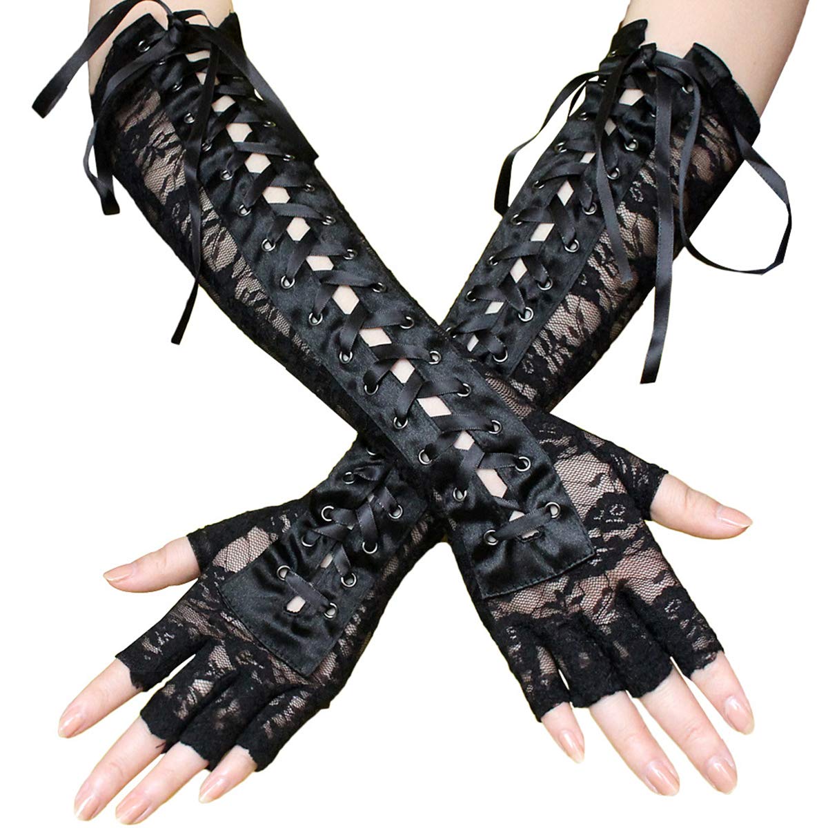 Amazon.co.jp: YuanD 黒 レース手袋 パーティグローブ