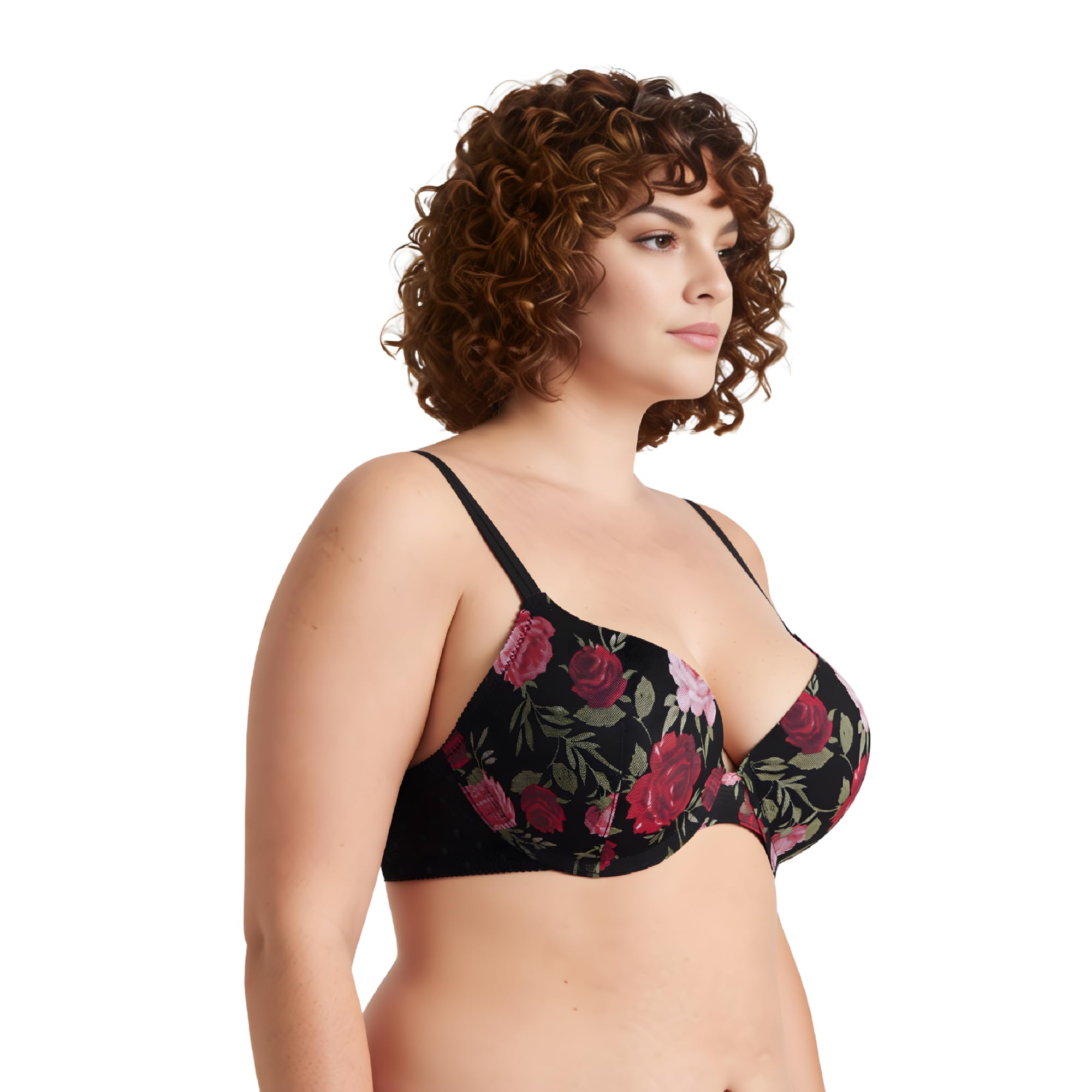 Curve Muse Reggiseno Leggero, +1 Tazza, Ferretto, Reggiseno per T-Shirt | Push-up, Stampato, Imbottito, Balconcino, Traspirante, Spalline regolabili