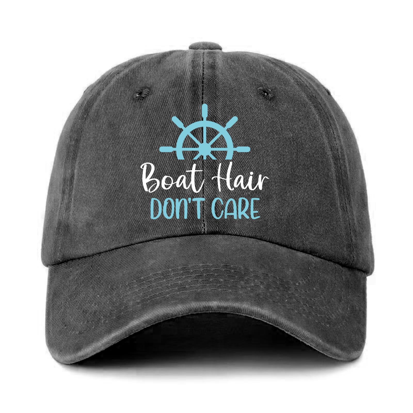 GOSJINNK Funny Boating Hats Boat Hair Don't Care Printed Cotton Adjustable Baseball Caps Women's Distressed Washed Black Baseball Hats Trendy Birthday Gifts for Dad Grandpa Friend Neighbor Fisherman
