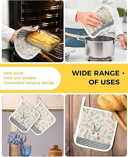 Miniatura 5 de 4 Packs Easter Pot Holders Sets for Kitchen,Oven Pan Plate Bowl Pads Heat Proof Mat with Hanging Loop,Terry Cloth Potholders for Cooking Easter