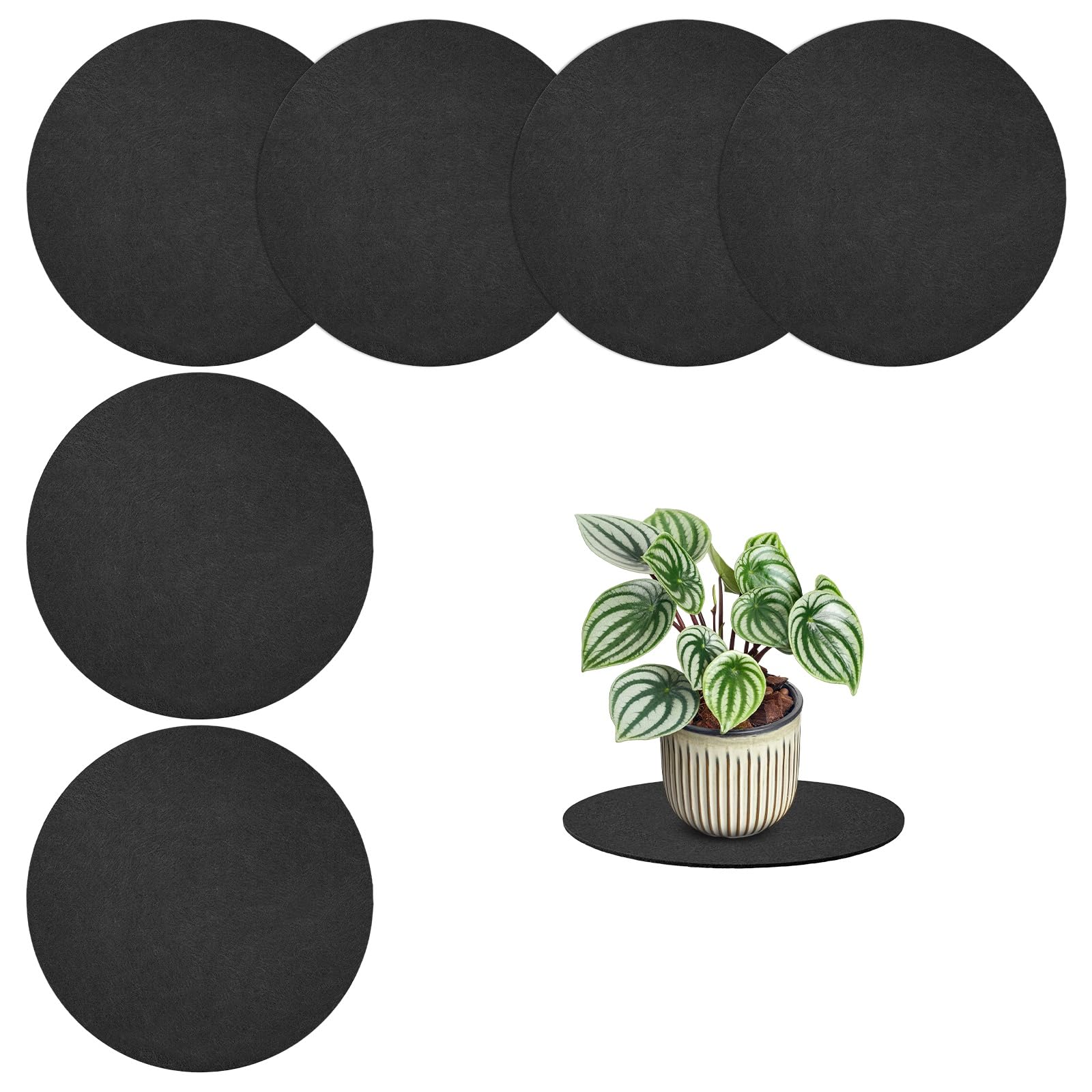 M METERXITY 6-Pack Plant Coasters Mat 12 inch Round Felt, Black โ image 1