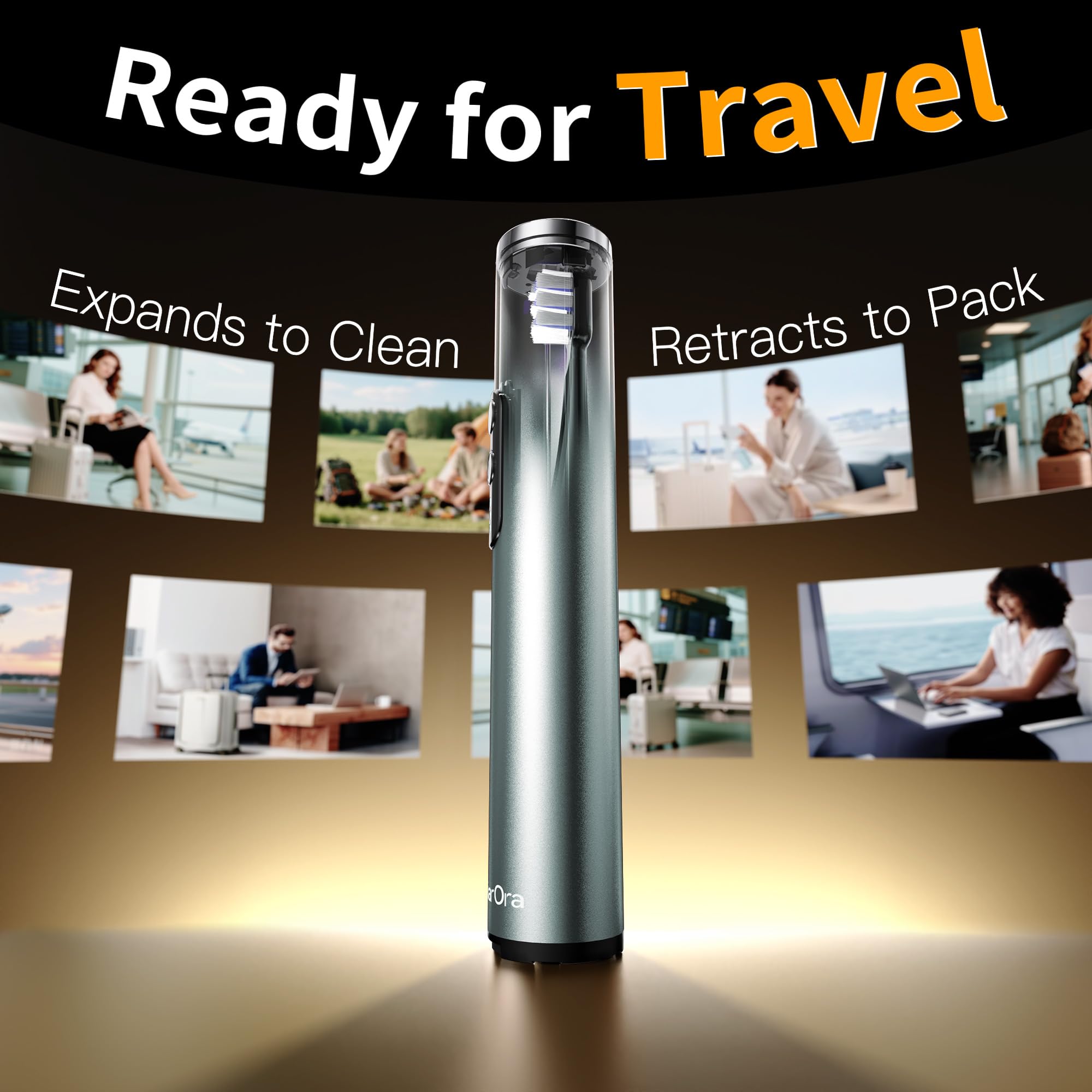 Spazzolino elettrico sonico M23 per adulti, design da viaggio retrattile, corpo in lega di alluminio, ultraleggero da 130 g, batteria da 30 giorni, ricarica USB-C, 3 modalità, impermeabile