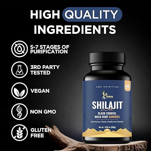 Miniatura 5 de AMU NUTRITION Shilajit - Gomitas para hombres y mujeres con raíz de maca y cohosh negro (60 unidades (paquete de 1), raíz de maca y cohosh negro