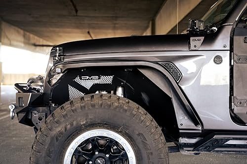 Miniatura 4 de DV8 Offroad Guardabarros delgados para Jeep Wrangler JL 2018-2025 | Delantero y trasero | Construcción de acero | Juego completo de 4 | Luces de