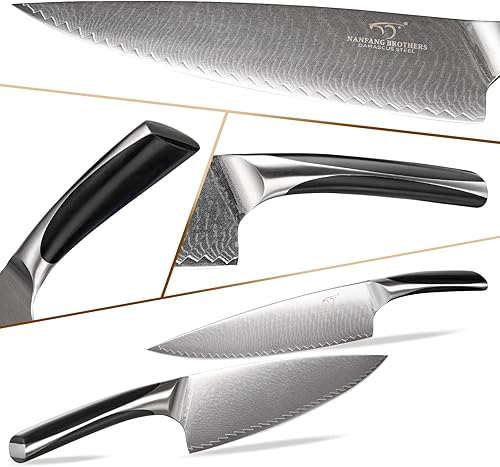 Miniatura 3 de NF NANFANG BROTHERS - Juego de cuchillos de cocina de Damasco de 15 piezas con bloque, mango ergonómico de ABS para juego de cuchillos de chef,