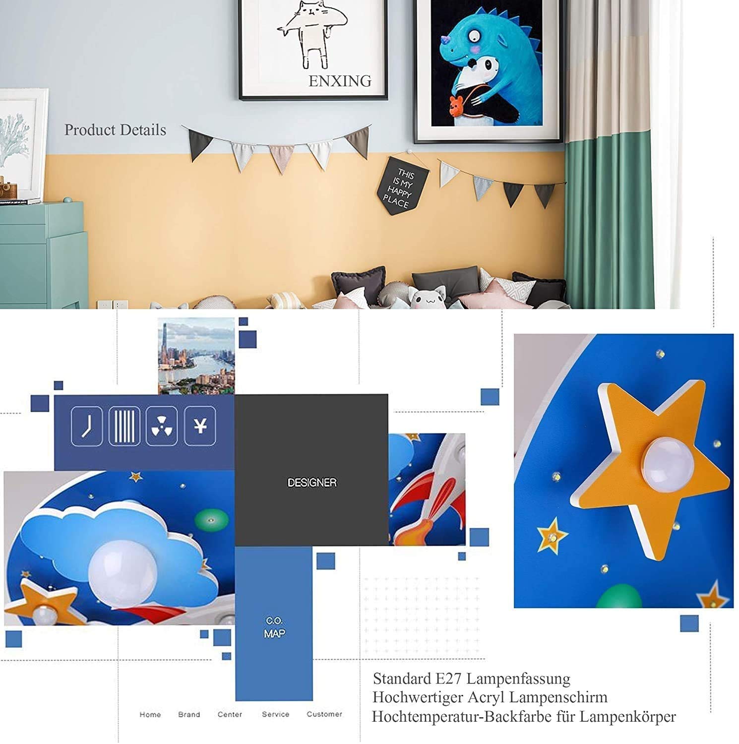 Lampada Cameretta Bambini Lampada Da Soffitto LED Universe Star Plafoniera Cartoni Animati Acrilico E27 Portalampada Camera Ragazzi Ragazze Soggiorno Corridoio Asilo Nido Lampadario Blu