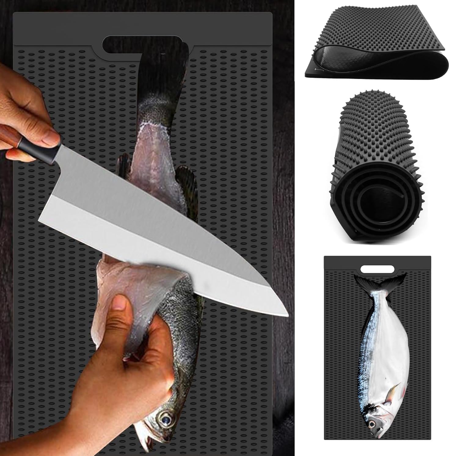 Tapis de nettoyage de poisson pliable avec surface de découpe flexible