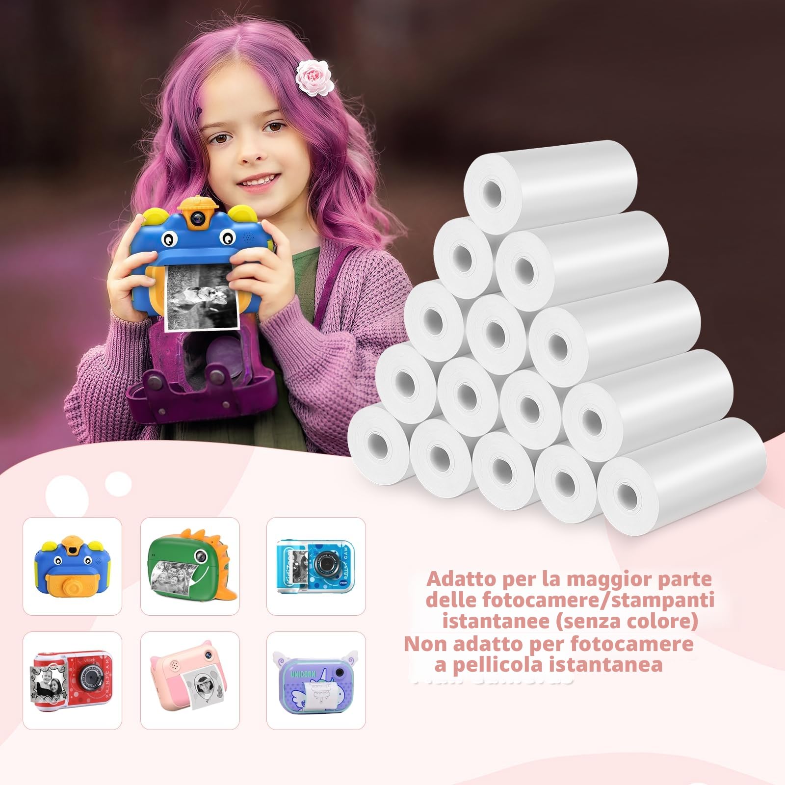 Carta Termica per Bambini Macchine Fotografica Istantanee 15 Rotoli 57mm x 500mm per Stampante Termica