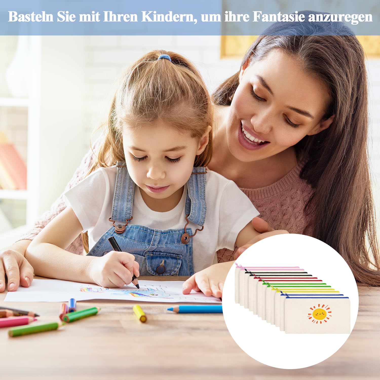 24 Stück DIY Blanko Stoffbeutel, Stoff Federmäppchen zum Bemalen, Bunt Stoffbeutel Zum Bemalen, 12 x 21cm Stoff Mäppchen zum Bemalen, Segeltuch Kosmetiktasche, Tasche Zum Bemalen für Kinder