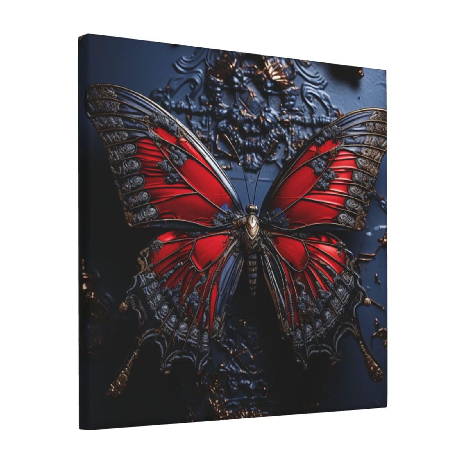 KLOPH Red butterfly Canvas Wall Art for Living Room 12"x12" Modern Artwork Painting for Bathroom Hanging Canvas Prints Aesthetic Wallart for Bedroom Kitchen Office Wall Decor