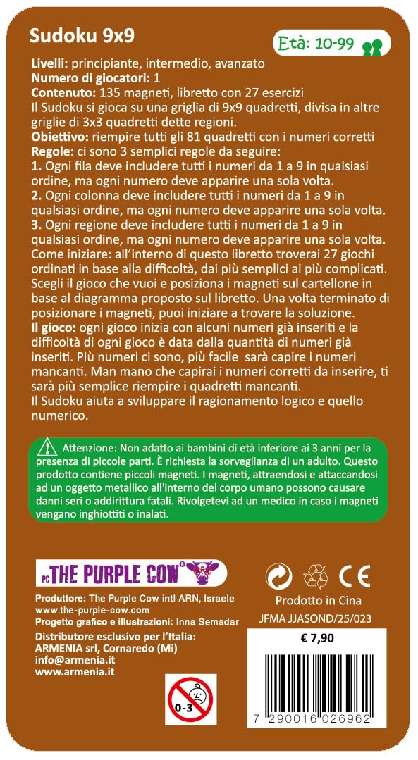 Purple Cow- Sudoku Magnetic Game, Verde, 7290016026962