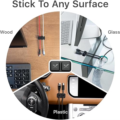 Miniatura 4 de X-Protector - 2 pares de soportes magnéticos para cables - Clips de cable premium - Soporte de cable autoadhesivo para automóvil - Organizador de