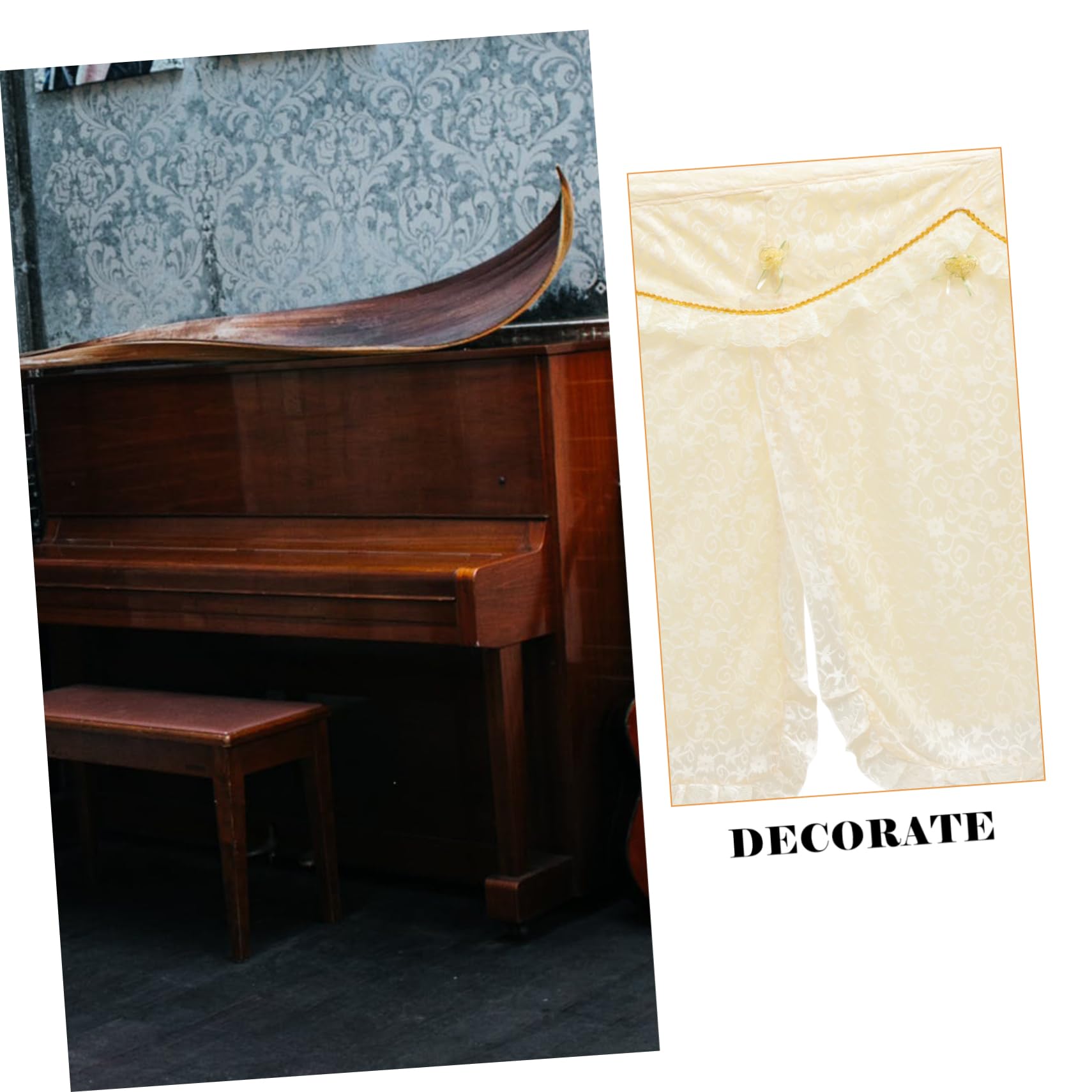 Abaodam 1Pc Lace Piano Cover Elegant High Grade Cloth Dustproof Cover for Upright Pianos Beautiful Floral Design Hand Washable for Piano Accessories and Decoration White