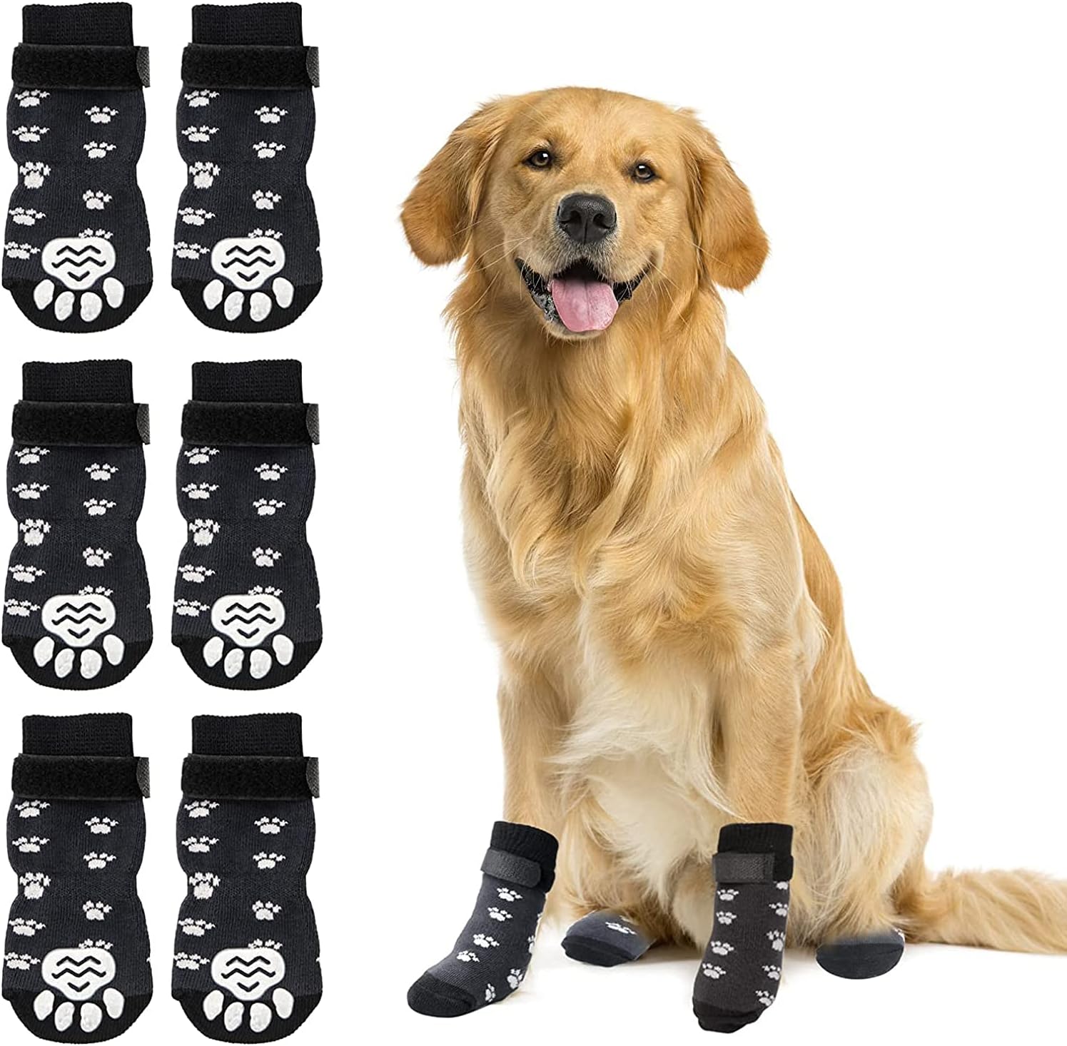 Rypet Anti Slip Dog Socks 3 Pairs - Dog Grip Socks with Straps Traction Control for Indoor on Hardwood Floor Wear, Pet Paw Protector for Small Medium Large Dogs M