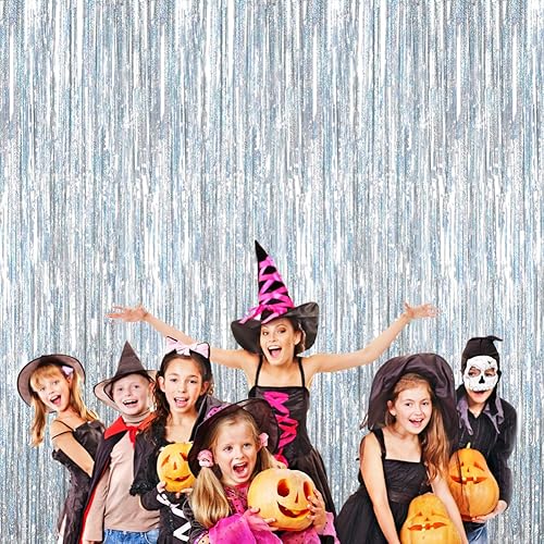 Miniatura 7 de BTSD-home Cortina holográfica de flecos láser plateada, cortinas metálicas de oropel para puerta de fondo de cabina de fotos para bodas, cumpleaños,