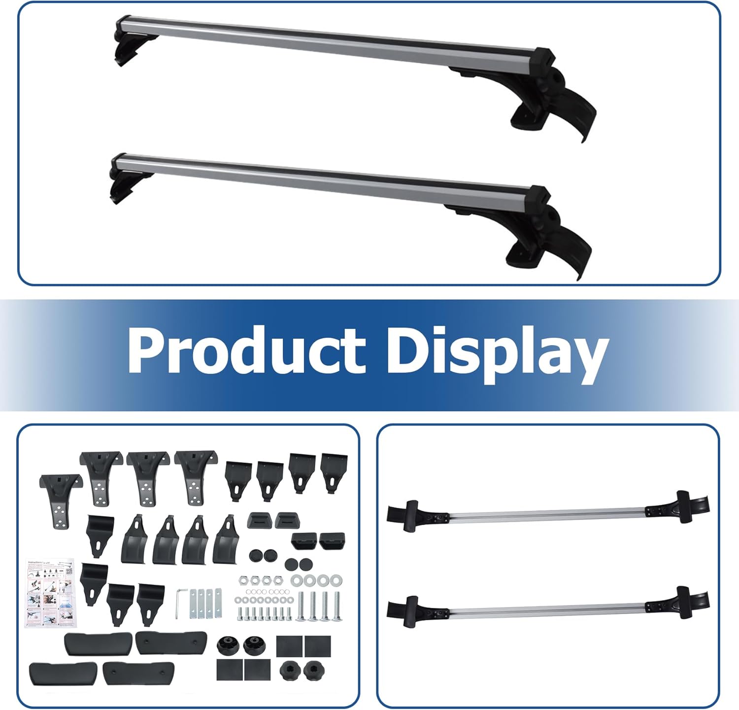 Universal 48" Car Top Roof Cross Bar Luggage Cargo Rack with 3 Kinds Clamp