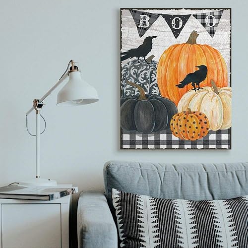 Miniatura 7 de Stupell Industries Fantástica escena de Halloween, mesa de granja, cuervos de calabaza, diseñado por Andrea Tachiera, arte de pared, 16 x 20