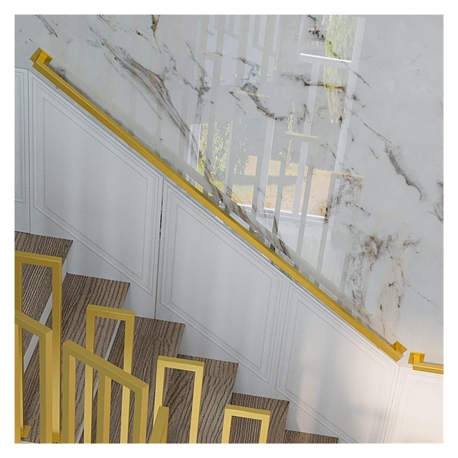 Gyeqxkt Gold Metal Industrial Non Slip Banister Handrails For Indoor Outdoor Steps 10Ft Stair Handrails With Fittings