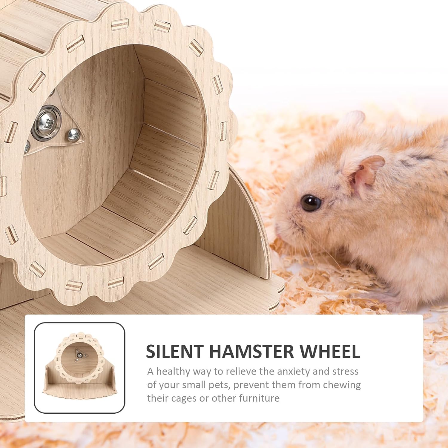 UPKOCH Silent Hamster Running Wheel Exercise Roller with Solid Wood Base 17.5cm for Small Animals Pet Suitable for Hamsters, Guinea Pigs, and Chinchillas