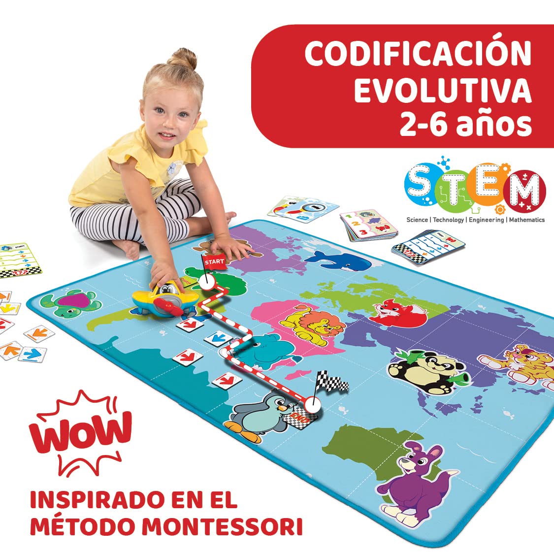 Chicco Cody Avión de Aventuras, Juego Educativo Edu4You con Alfombra de Juego Aprende a Programar y Codificar con una Alfombra Infantil de Gran Tamaño 110 x 80 cm Juguete para Niños de 2 a 6 Años
