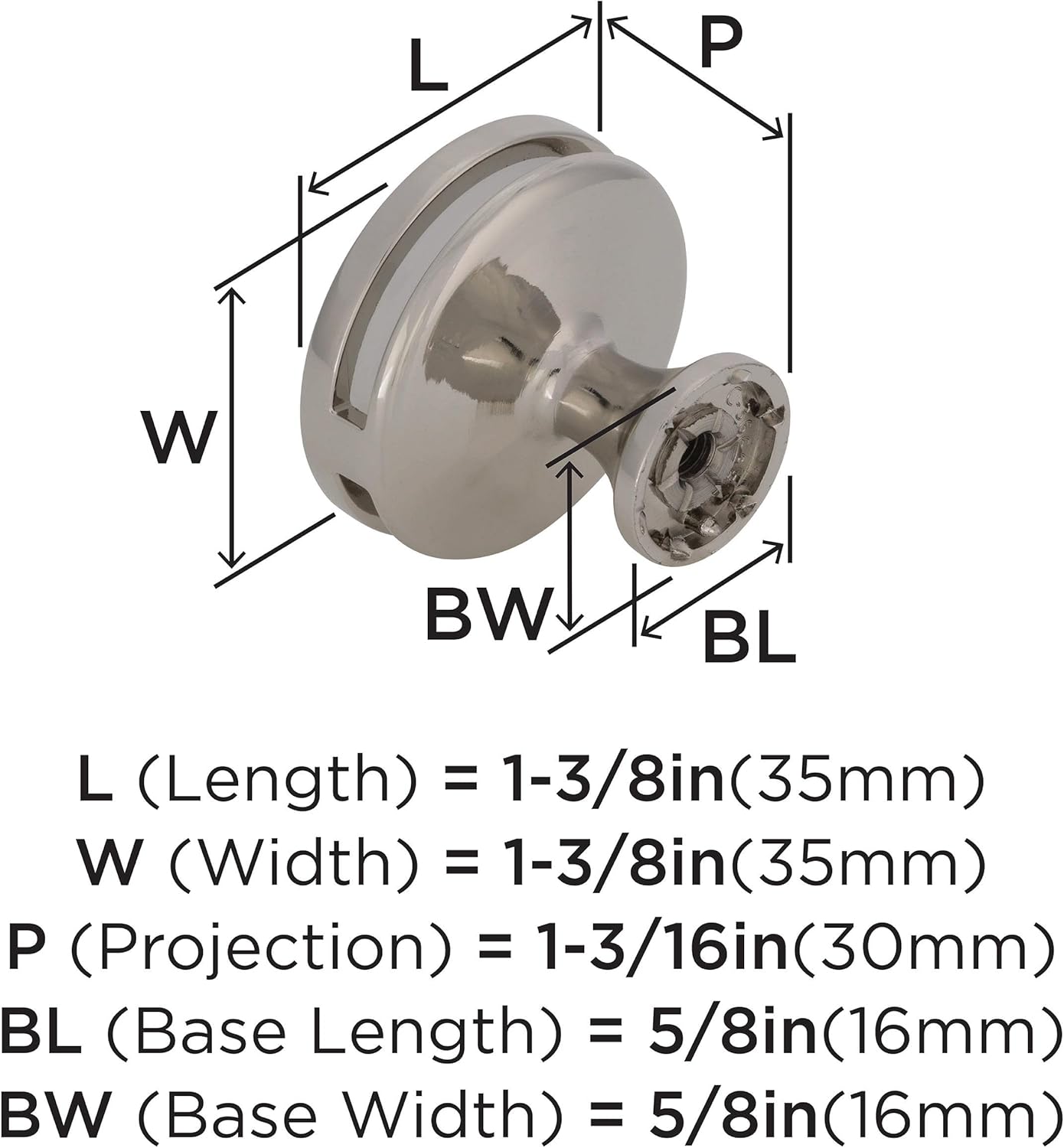 Polished Nickel and Frosted Round Cabinet Knob with Mounting Hardware