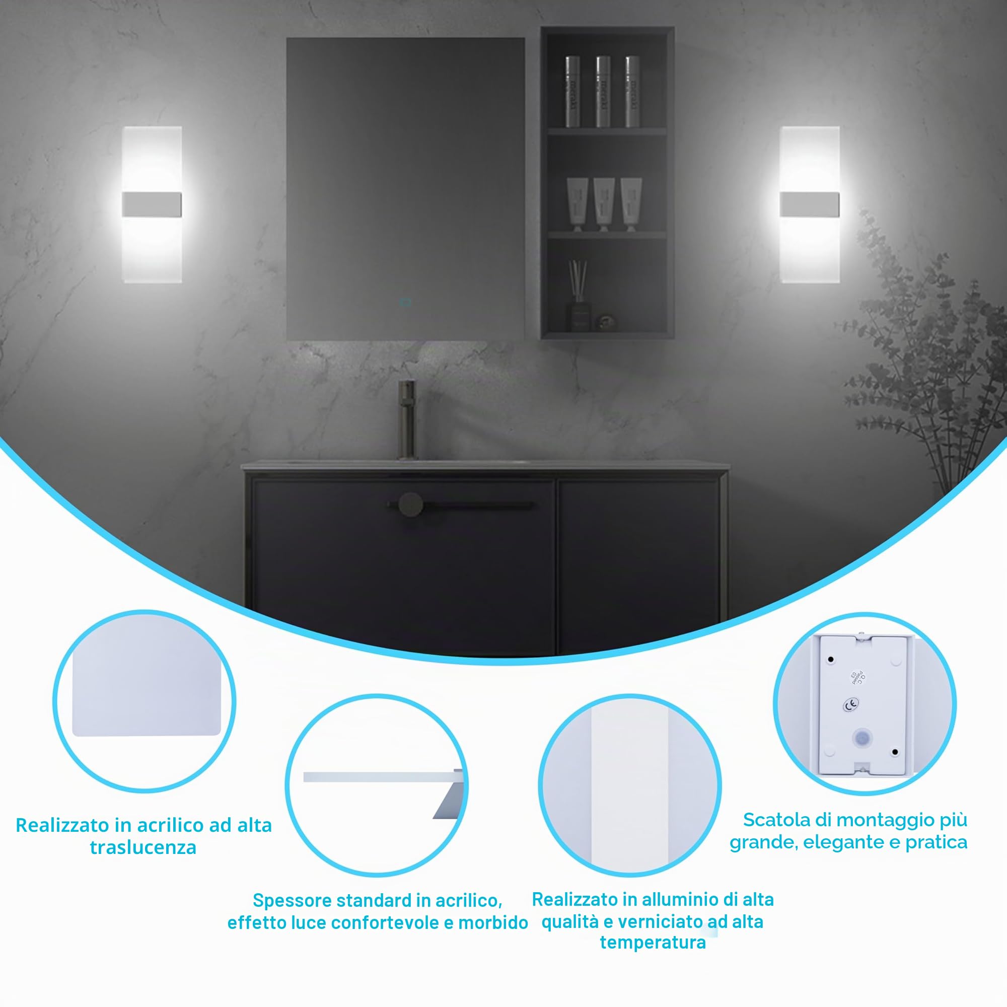 KICAAO Applique da Parete Interno,Acryl LED Moderno Lampada da Parete, 12W Up Down Illuminazione da Parete per Camera da Letto Corridoio Soggiorno Scala (6000K)