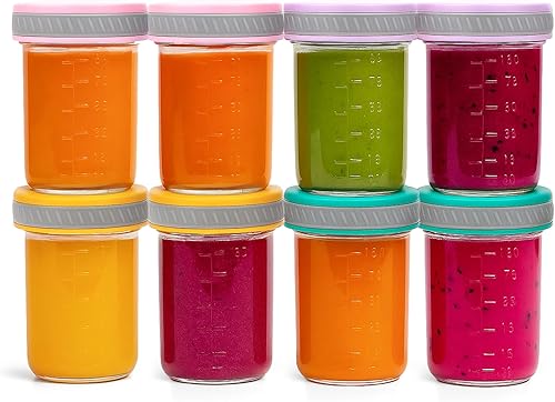 Tarros de vidrio para almacenamiento de alimentos con tapas (8 onzas, paquete de 8 unidades) Alimentos para bebés, leche materna, puré, recipientes