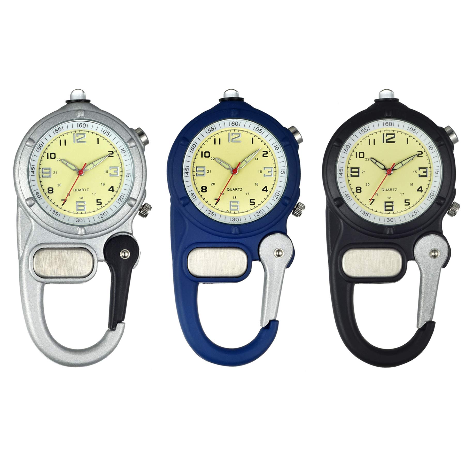 JewelryWe Men Women Clip-on Quartz Watch Backpack Fob Belt Watch Luminous Mini Microlight Pocket Watch for Rock Climbing Doctors Nurses Outdoor Activities for Mother's Day
